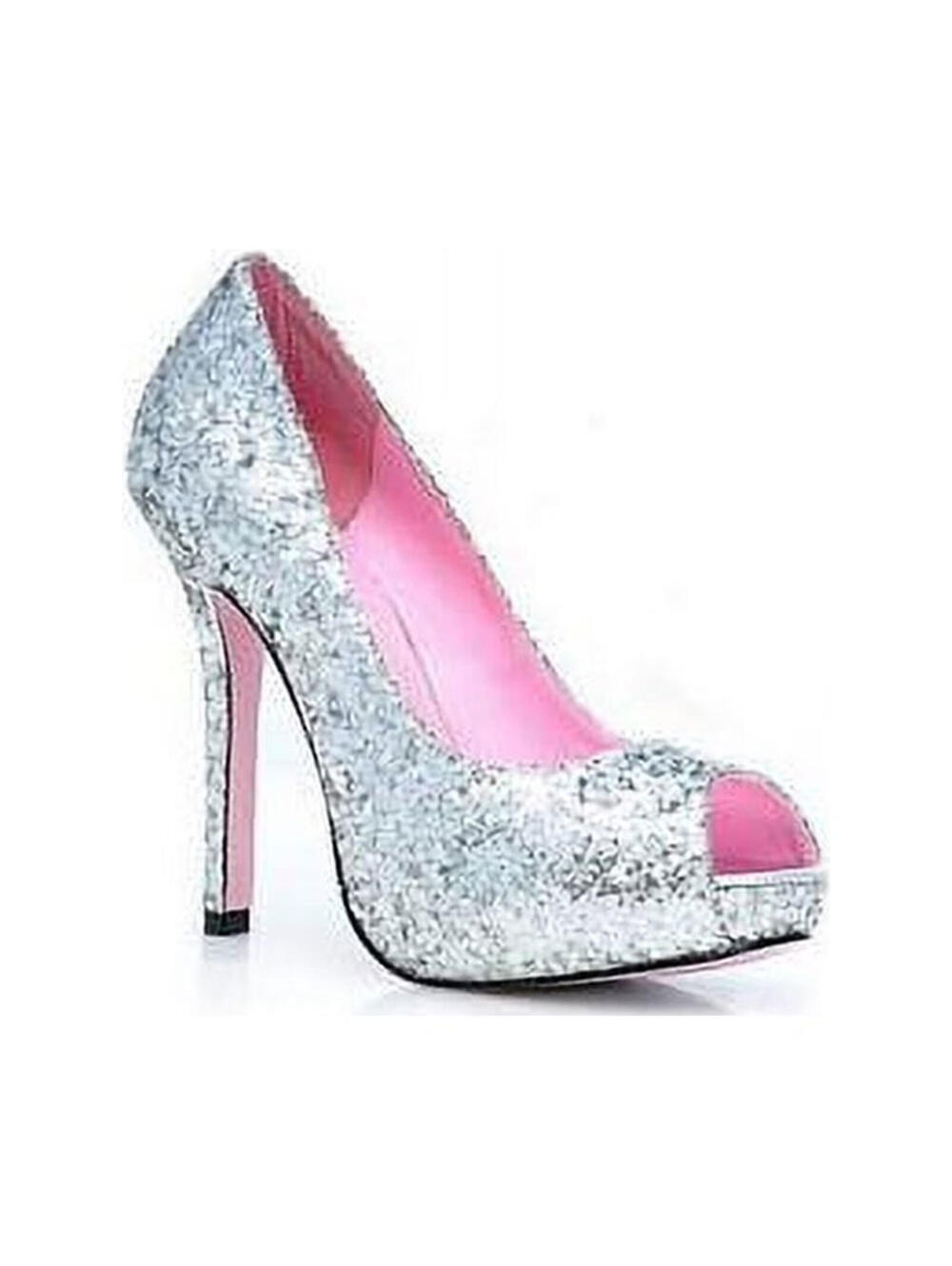 Leg Avenue 5011 Ella Glitter Silver Peep‎ Toes NIB 5" Stiletto Heel Size 7